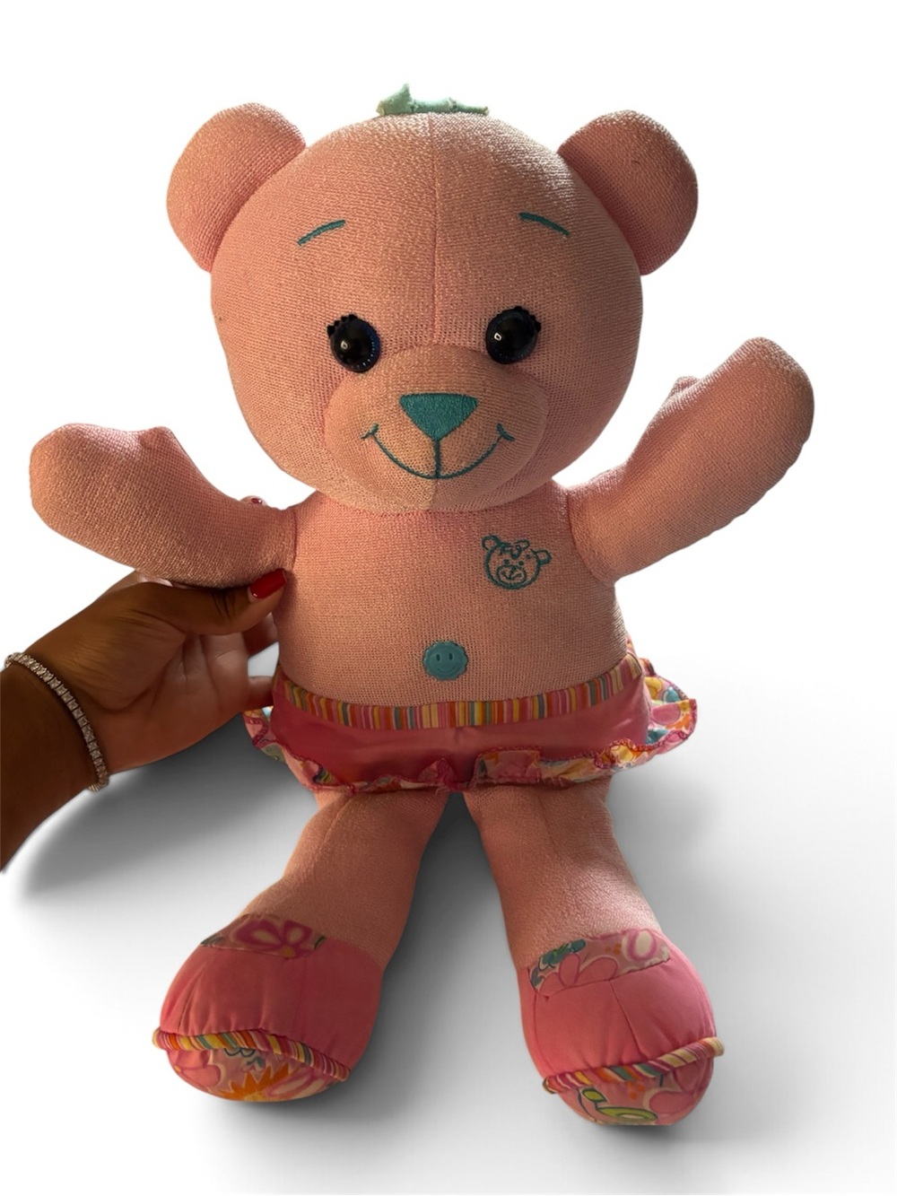 Hasbro Pink Plush Bear with Patterned Skirt and Button Detail